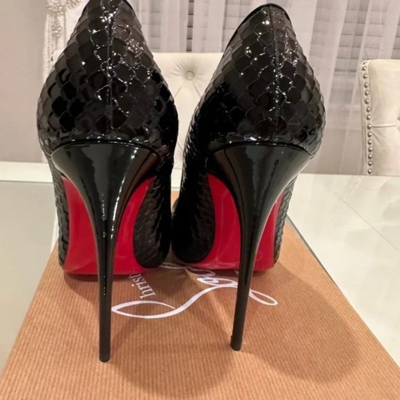 CHRISTIAN LOUBOUTIN Size 36 Kate 100 glossed lizard-effect leather pumps - Picture 2 of 7